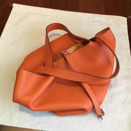 Replica Hermes Orange Brown Picotin Lock 22 Smooth Leather Bag