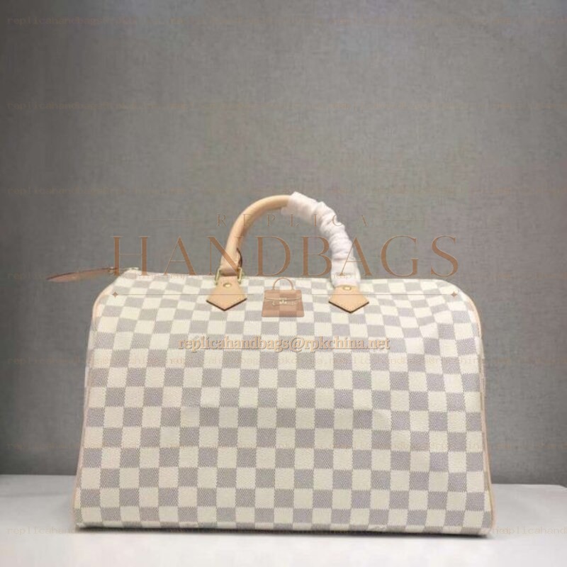 Replica Louis Vuitton White Damier Azur Beige Trim Speedy 35