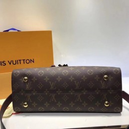 Replica Louis Vuitton Brown Monogram Burgundy Trim Tuileries Handbag