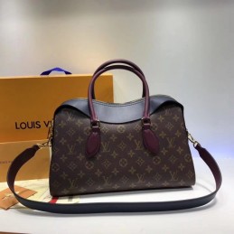 Replica Louis Vuitton Brown Monogram Burgundy Trim Tuileries Handbag