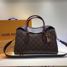 Replica Louis Vuitton Brown Monogram Burgundy Trim Tuileries Handbag