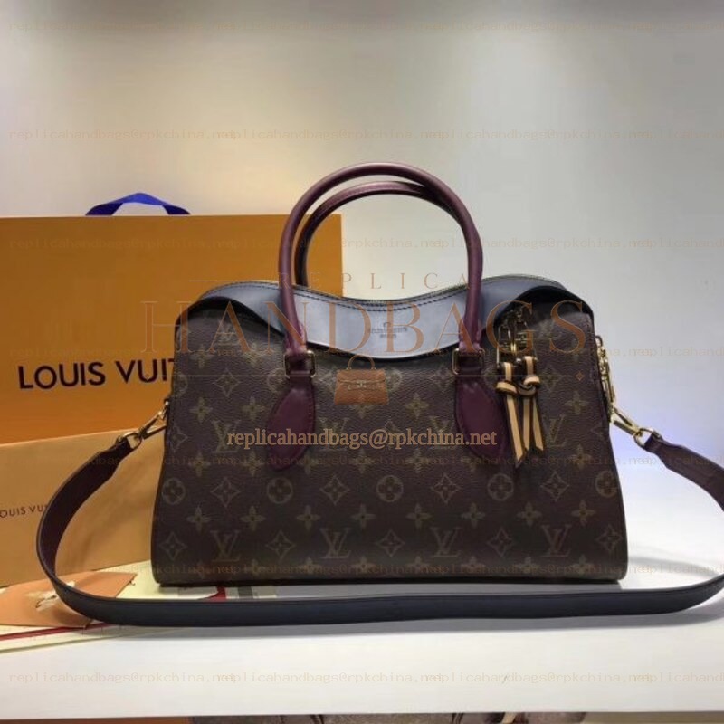 Replica Louis Vuitton Brown Monogram Burgundy Trim Tuileries Handbag