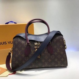 Replica Louis Vuitton Brown Monogram Burgundy Trim Tuileries Handbag