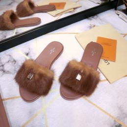 Replica Louis Vuitton Brown Mink Slide Slippers