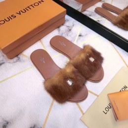Replica Louis Vuitton Brown Mink Slide Slippers