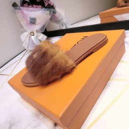Replica Louis Vuitton Brown Mink Slide Slippers