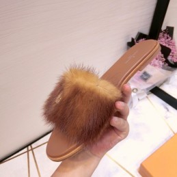 Replica Louis Vuitton Brown Mink Slide Slippers