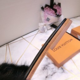 Replica Louis Vuitton Black Mink Slide Slippers