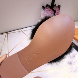 Replica Louis Vuitton Black Mink Slide Slippers