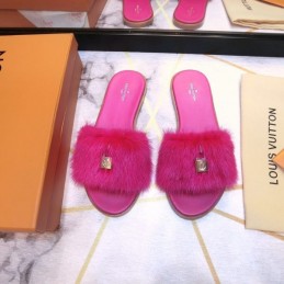 Replica Louis Vuitton Bright Pink Mink Slide Slippers