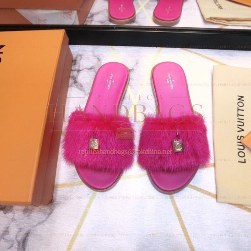 Replica Louis Vuitton Bright Pink Mink Slide Slippers