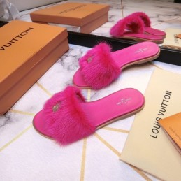 Replica Louis Vuitton Bright Pink Mink Slide Slippers