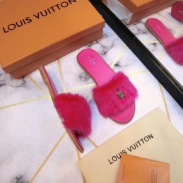 Replica Louis Vuitton Bright Pink Mink Slide Slippers