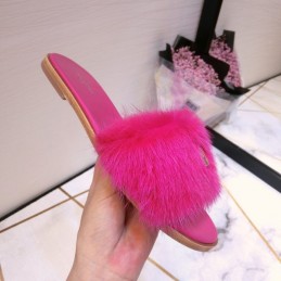 Replica Louis Vuitton Bright Pink Mink Slide Slippers