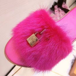 Replica Louis Vuitton Bright Pink Mink Slide Slippers