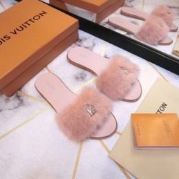 Replica Louis Vuitton Pale Pink Mink Slide Slippers