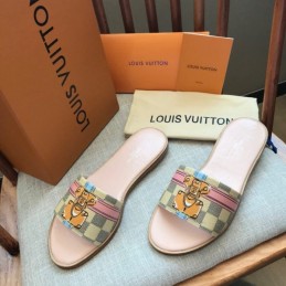 Replica Louis Vuitton Multicolor Check Lock It Flat Mule Sandals