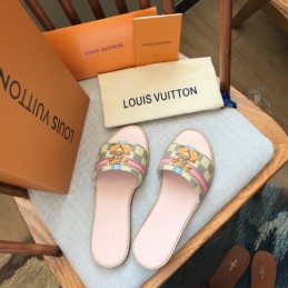 Replica Louis Vuitton Multicolor Check Lock It Flat Mule Sandals