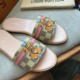 Replica Louis Vuitton Multicolor Check Lock It Flat Mule Sandals