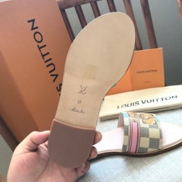 Replica Louis Vuitton Multicolor Check Lock It Flat Mule Sandals