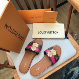 Replica Louis Vuitton Brown Monogram Pink Lock It Flat Mule Sandals
