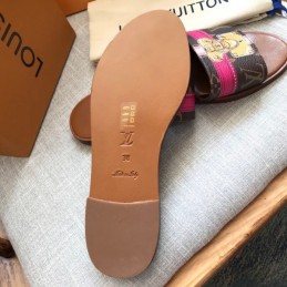 Replica Louis Vuitton Brown Monogram Pink Lock It Flat Mule Sandals