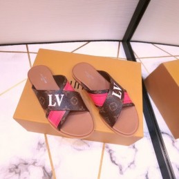 Replica Louis Vuitton Brown Monogram Pink Flat Sandals