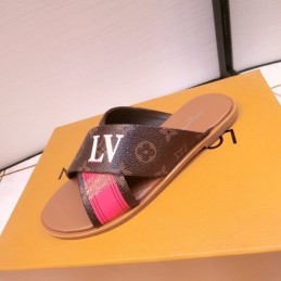 Replica Louis Vuitton Brown Monogram Pink Flat Sandals