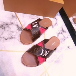 Replica Louis Vuitton Brown Monogram Pink Flat Sandals