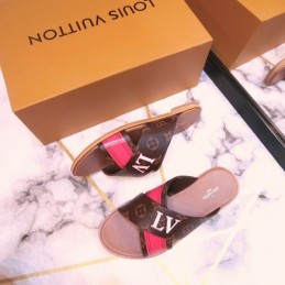 Replica Louis Vuitton Brown Monogram Pink Flat Sandals