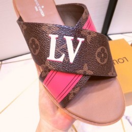 Replica Louis Vuitton Brown Monogram Pink Flat Sandals