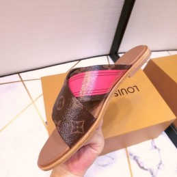 Replica Louis Vuitton Brown Monogram Pink Flat Sandals