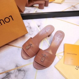 Replica Louis Vuitton Tan Lock It Mule Sandals