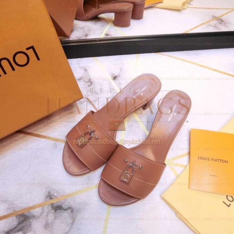 Replica Louis Vuitton Tan Lock It Mule Sandals
