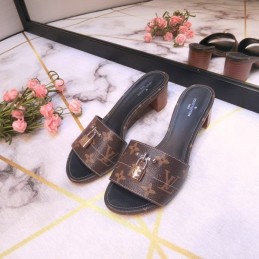 Replica Louis Vuitton Brown Monogram Black Lock It Mule Sandals