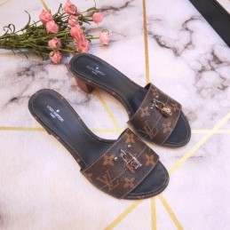 Replica Louis Vuitton Brown Monogram Black Lock It Mule Sandals