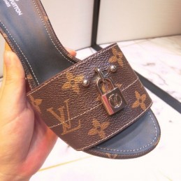 Replica Louis Vuitton Brown Monogram Black Lock It Mule Sandals