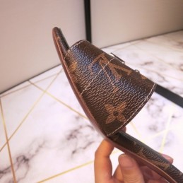 Replica Louis Vuitton Brown Monogram Black Lock It Mule Sandals