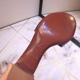 Replica Louis Vuitton Brown Monogram Black Lock It Mule Sandals