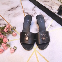 Replica Louis Vuitton Black Lock It Mule Sandals