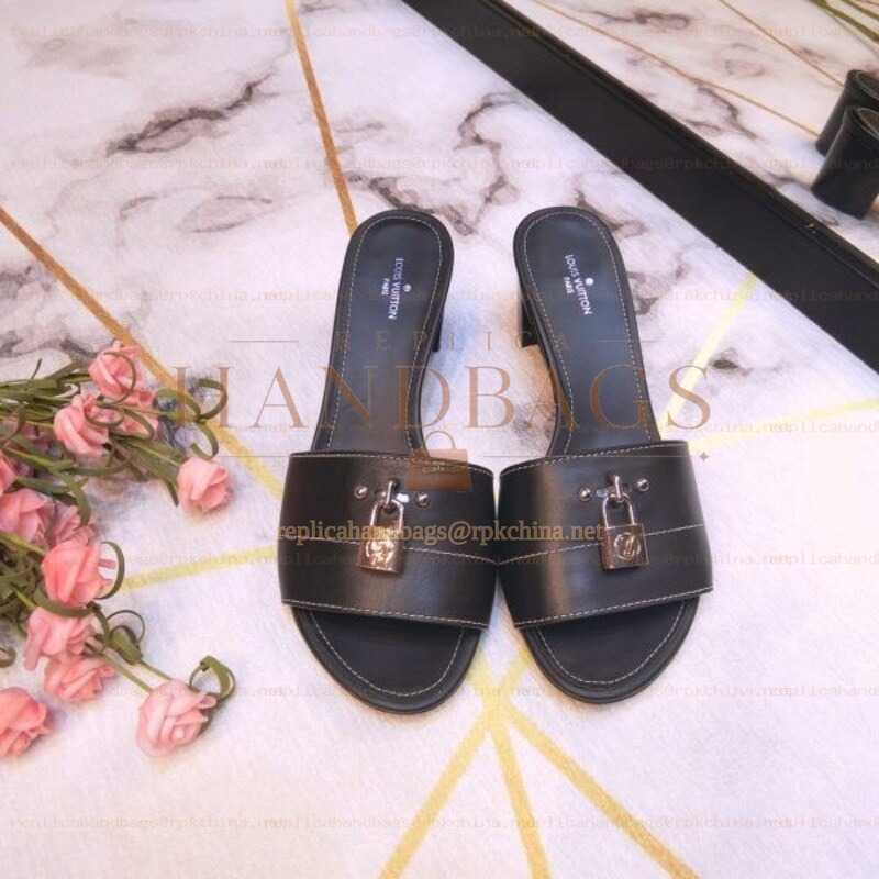 Replica Louis Vuitton Black Lock It Mule Sandals