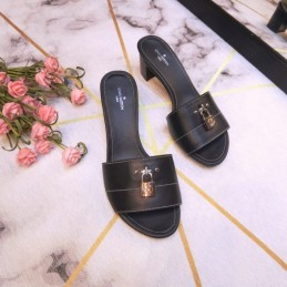 Replica Louis Vuitton Black Lock It Mule Sandals