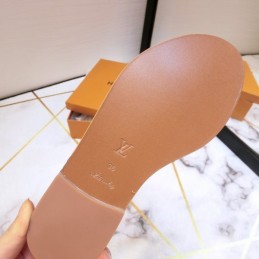 Replica Louis Vuitton Black Gold Lock It Flat Mule Sandals