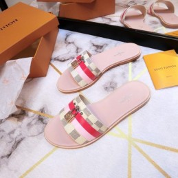 Replica Louis Vuitton Pink Multicolor Lock It Flat Mule Sandals