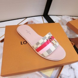 Replica Louis Vuitton Pink Multicolor Lock It Flat Mule Sandals