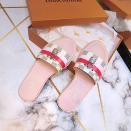 Replica Louis Vuitton Pink Multicolor Lock It Flat Mule Sandals