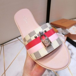 Replica Louis Vuitton Pink Multicolor Lock It Flat Mule Sandals