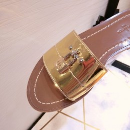 Replica Louis Vuitton Gold Metallic Lock It Flat Mule Sandals