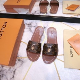 Replica Louis Vuitton Brown Monogram Lock It Flat Mule Sandals