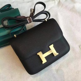 Replica Hermes Black Constance Mini 18 Gold Hardware Bag